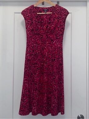 🩷 CHAPS V-neck Fit and Flare Dress - Pink and Black - Size XS